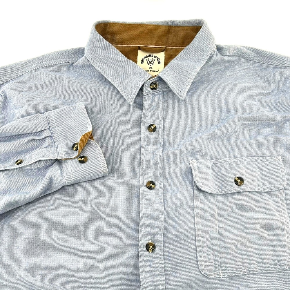 Dubinik Customized Version Blue Flannel Work Shirt Corduroy Trim Mens 2XL